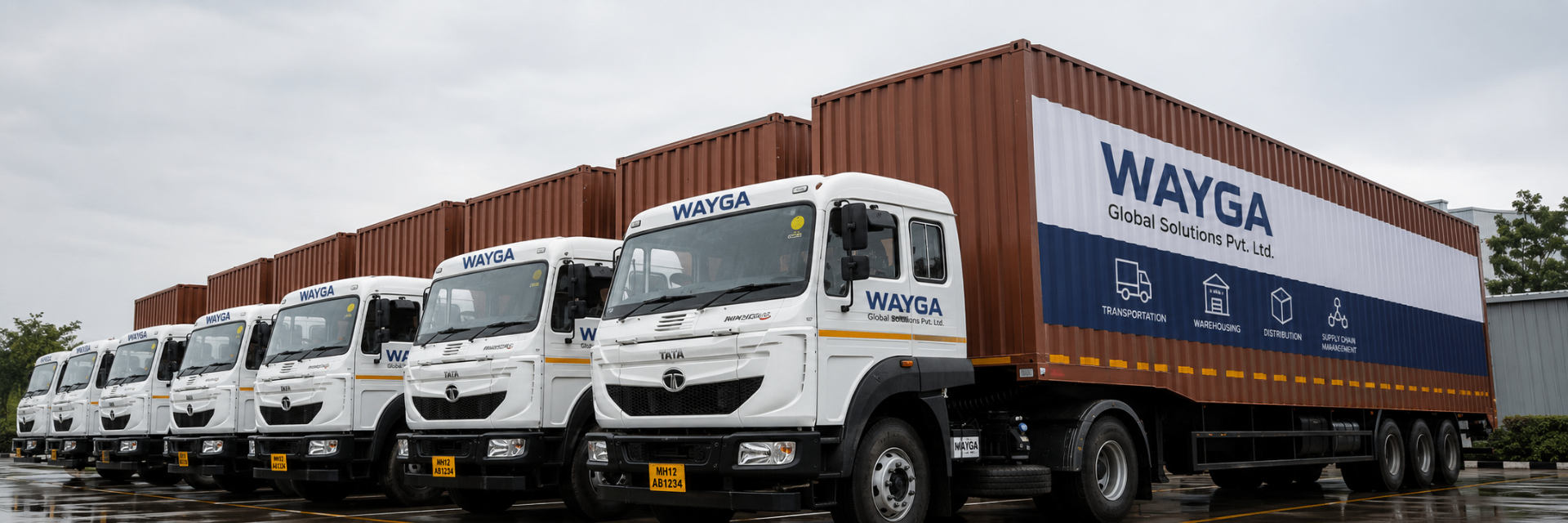 Wayga branded fleet of Tata trucks with containers